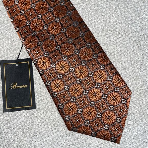 Bocara Men’s Dress Tie Size 57” 4” Orange Geometric Business Formal NWT - Picture 1 of 12